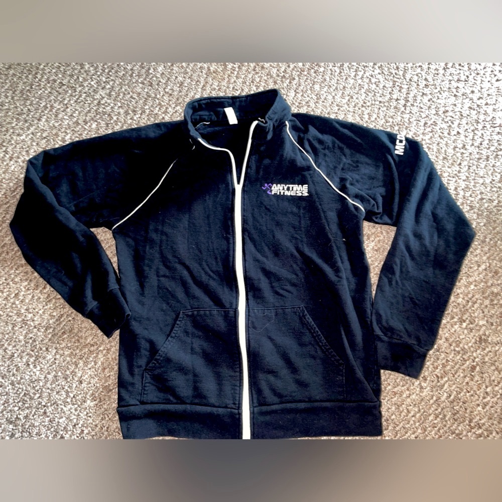 Anytime Fitness AF Gear Black Zip-Up Hoodie white printed MCO 2017 sleeve